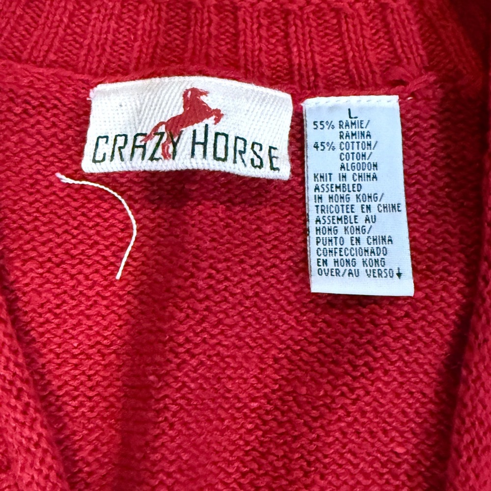Crazy Horse Vintage Patchwork Cardigan Sweater Red White Blue Americana Floral L - Picture 3 of 7